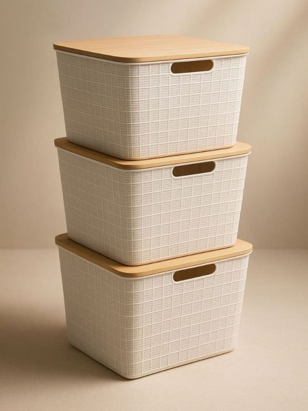 kit 2 caixas organizadoras com tampa de bambu